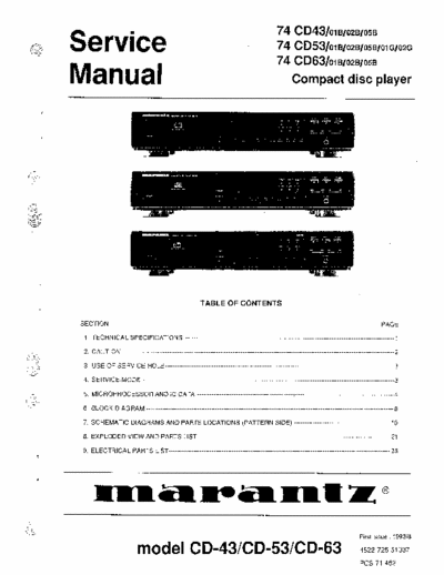 Marantz CD43,53,63 Marantz CD 43,53,63 CD player service manuel